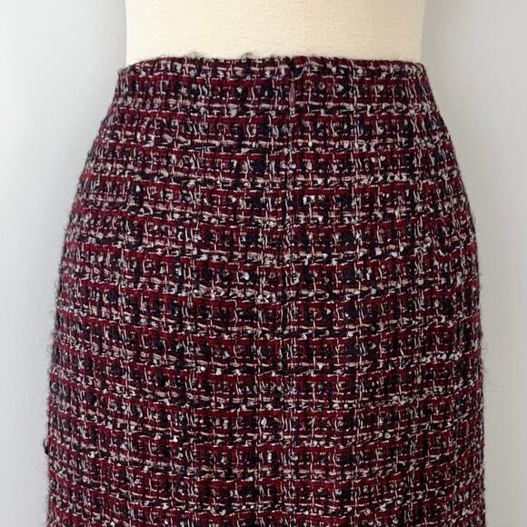 Talbots Tweed Fringe Faux Wrap Button Pencil Skirt Plaid | 12 NWT - Picture 6 of 9